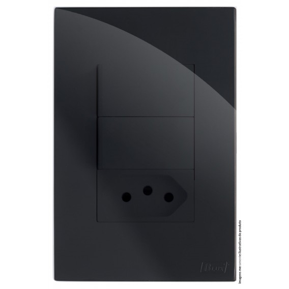 Conjunto Interruptor Duplo Paralelo + Tomada 20A 4x2 - RECTA Preto Black Gloss Conjunto Interruptor Duplo Paralelo + Tomada 20A 4x2 - RECTA Preto Black Gloss